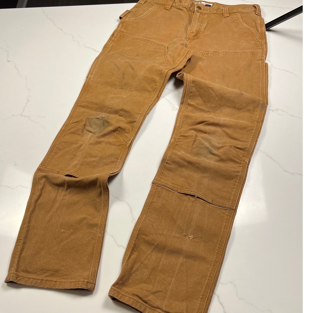 Carhartt Double Front Logger Pants Mens Slim Fit Brown Canvas 34x34 Distressed